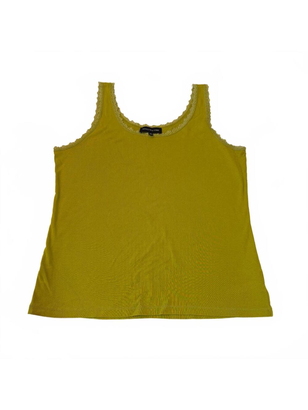 Jones New York Lace Trim Tank Top Womens XL Chartreuse Lime Green Cotton Cami